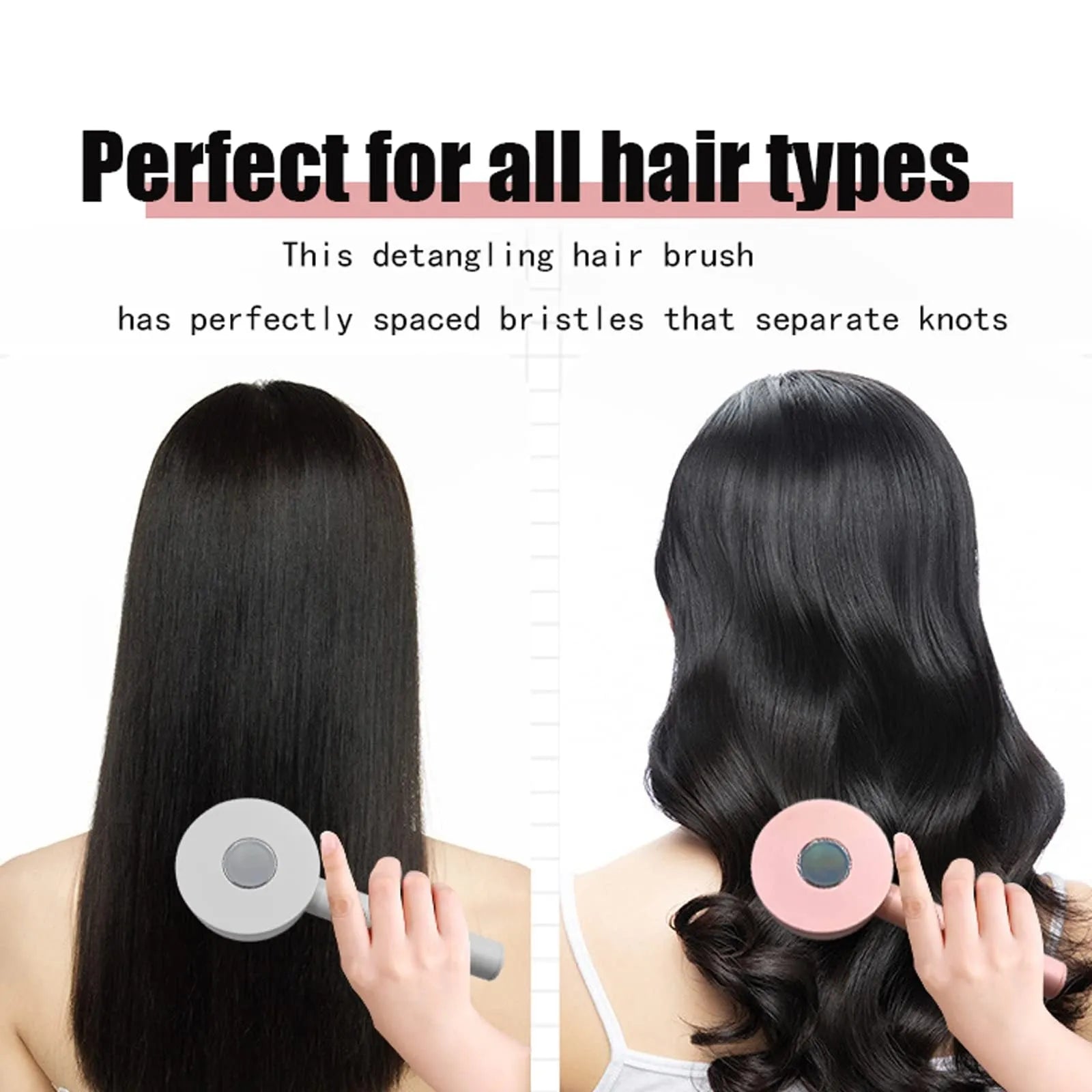 One-key self-cleaning hair brush with 3D air cushion and round-head pins, available in green, pink and white, size 20x9cm