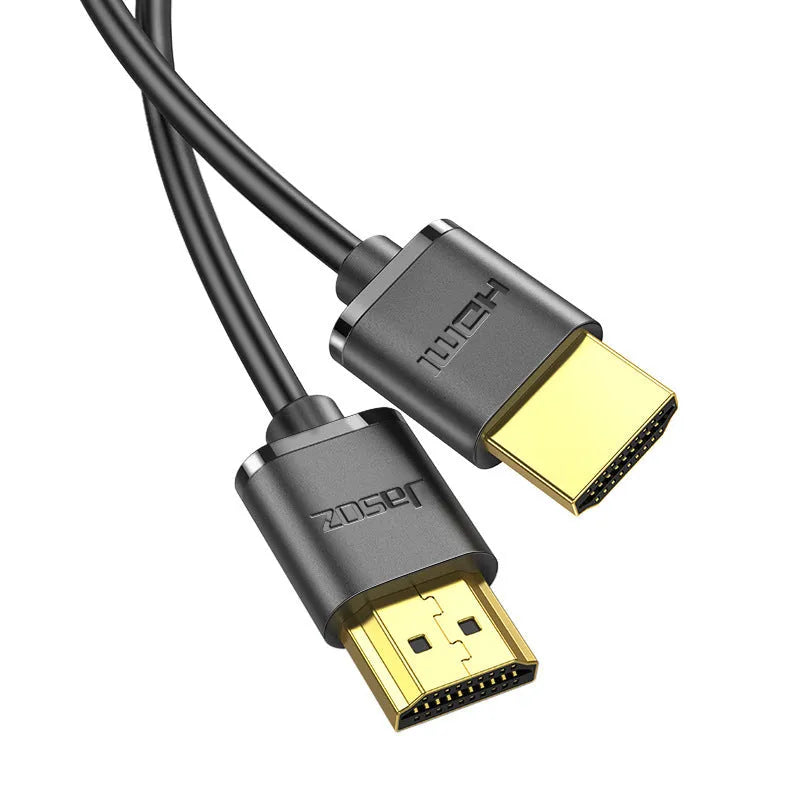 Gold-plated HDMI video cable with thin, flexible black wire available in multiple lengths.