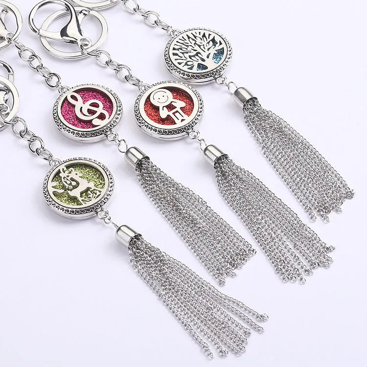 Alloy tassel aromatherapy car pendant with cotton pads on 50cm chain for fragrance diffusion