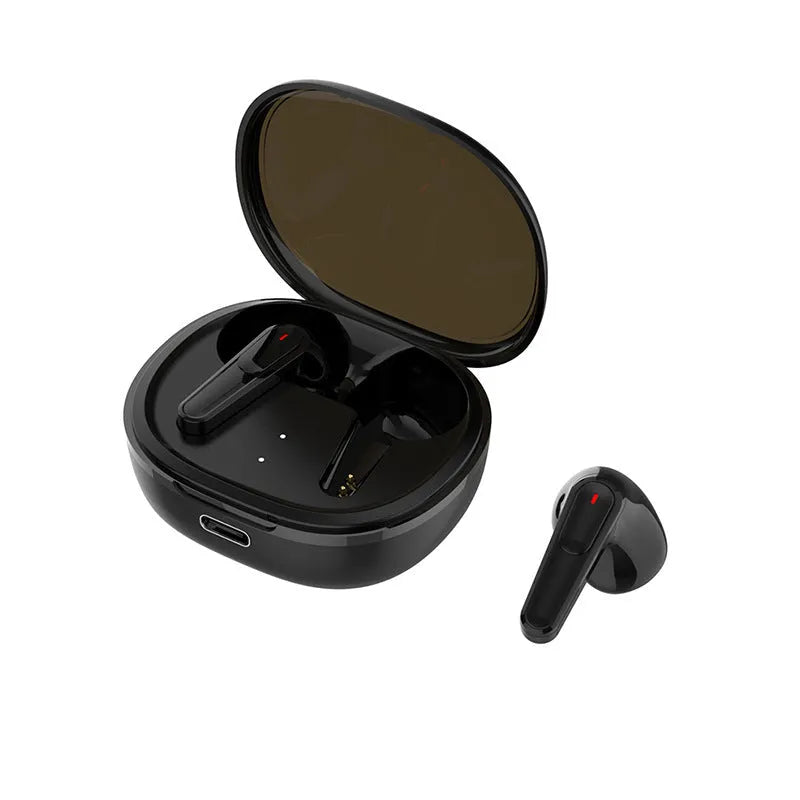 Black PRO30 noise reduction Bluetooth in-ear headphones on a dark background.