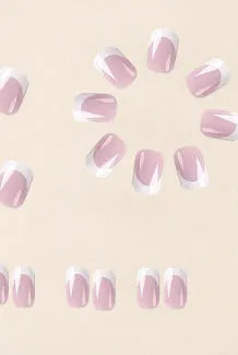 White plaid pattern fake nails coffin shape 24 pieces for nail extensions