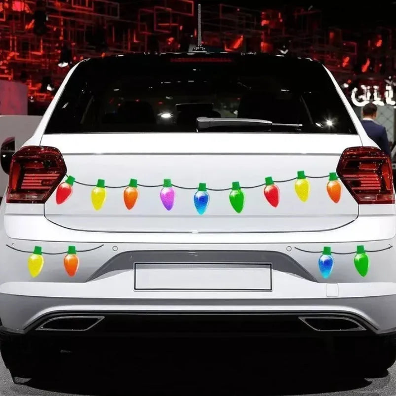 Christmas decorative set with reflective bulb and wire shapes on a magnetic backing for car and fridge decoration.