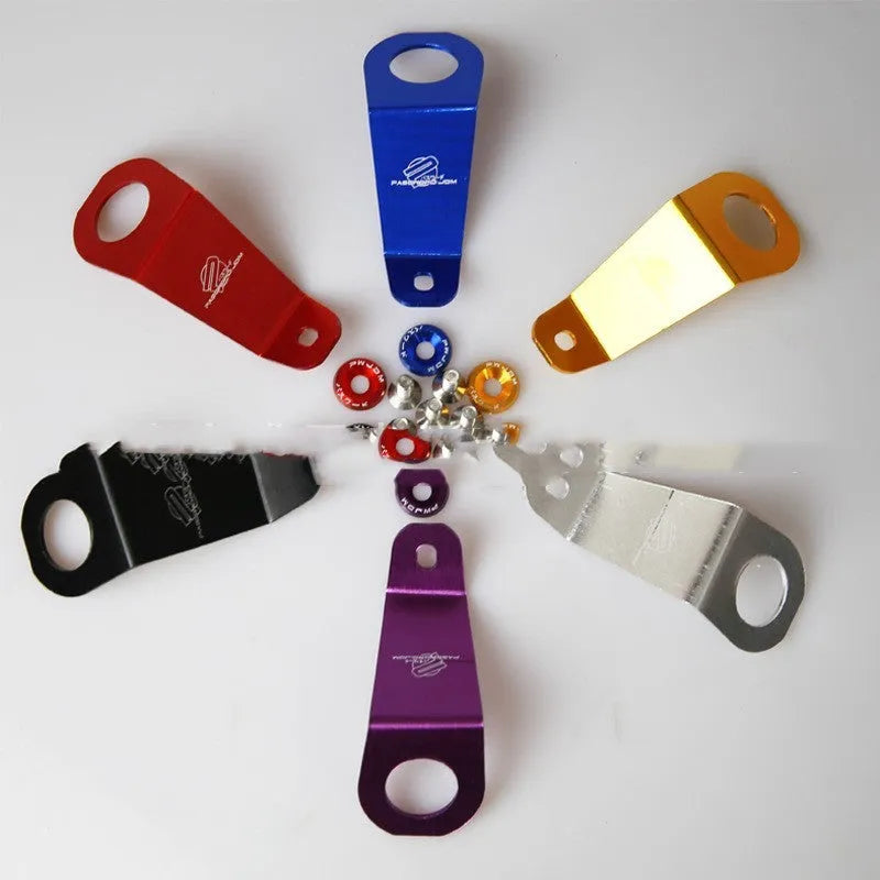 Aluminium alloy radiator bracket for Honda Civic EG in anodised finish, showing colour options.