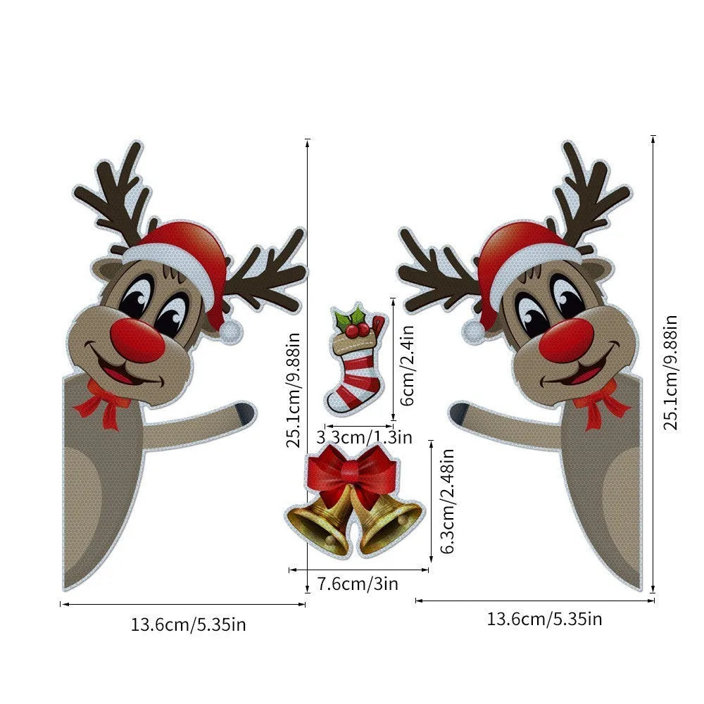 Christmas cartoon elk with bells magnetic reflective luminous car bumper sticker