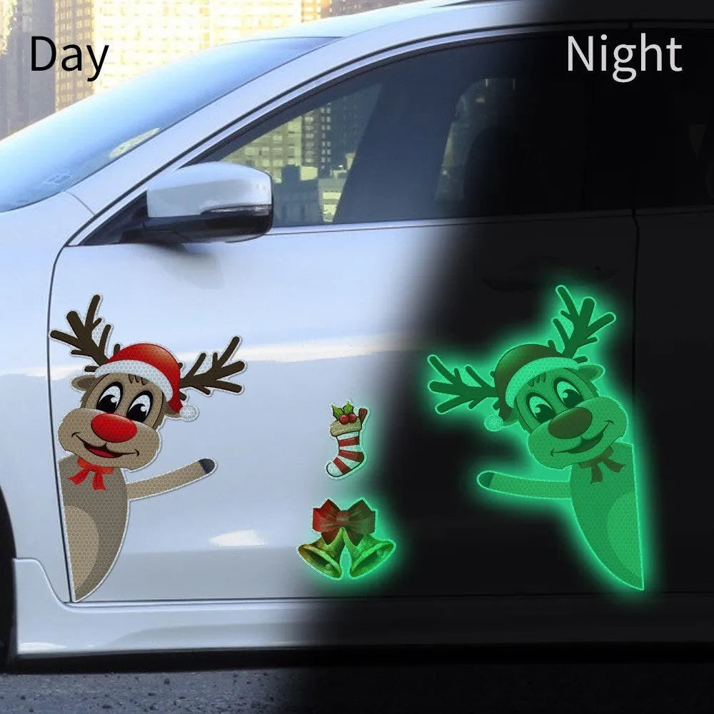 Christmas cartoon elk with bells magnetic reflective luminous car bumper sticker