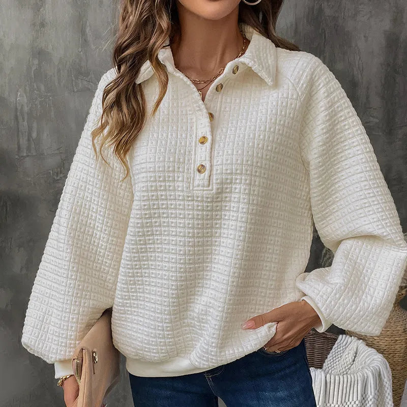Women's thick polo collar sweater in milky white beige colour with long sleeves