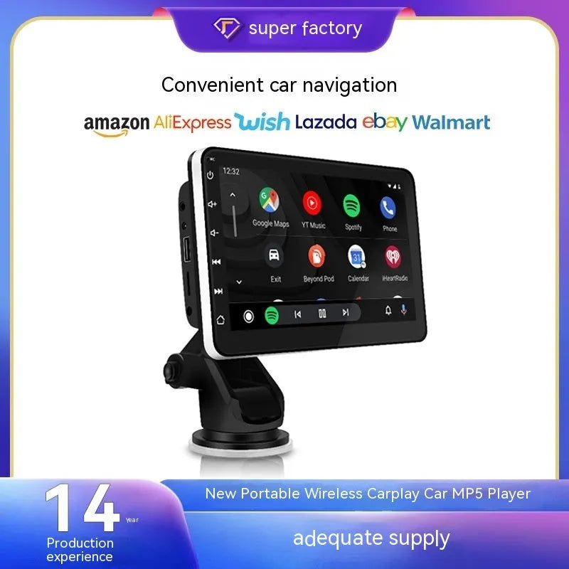 7-inch wireless Carplay Bluetooth GPS car navigator with universal suction cup mount