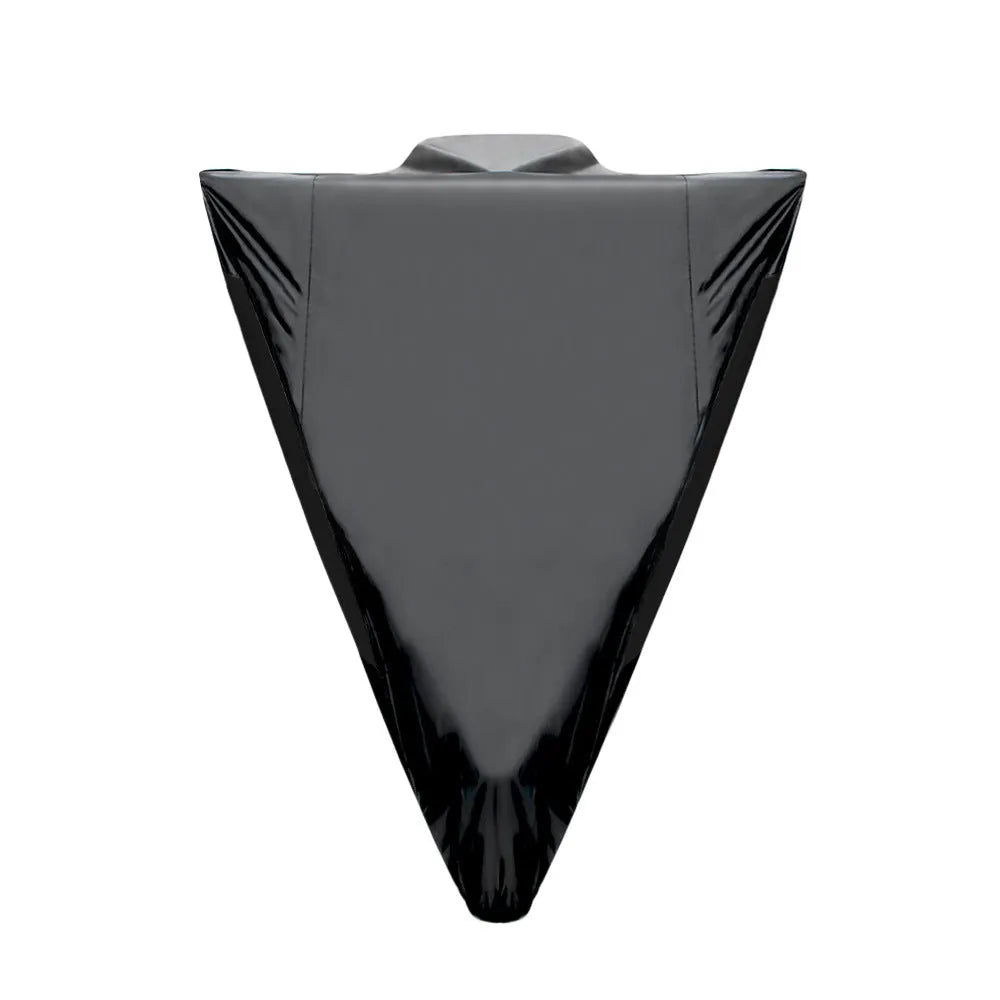 Motorcycle rain cover in black polyester material shown covering vehicle