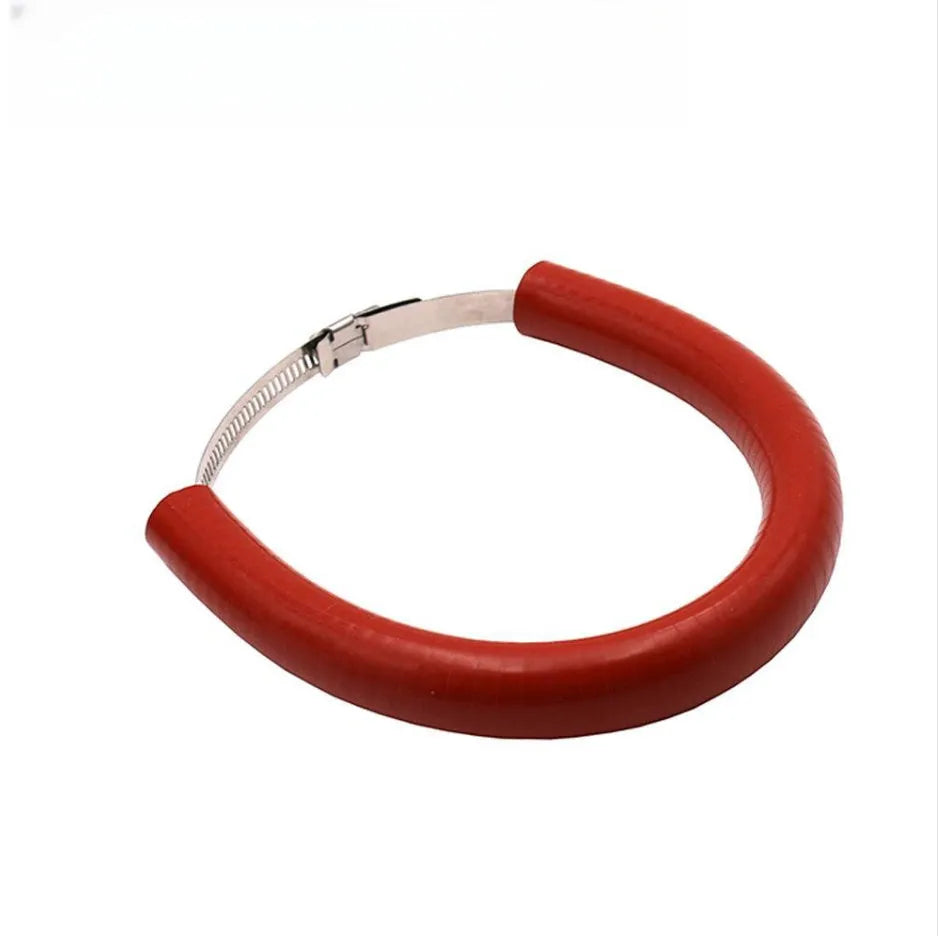 Motorcycle exhaust pipe gasket in black, blue and orange colours with anti-drop wring