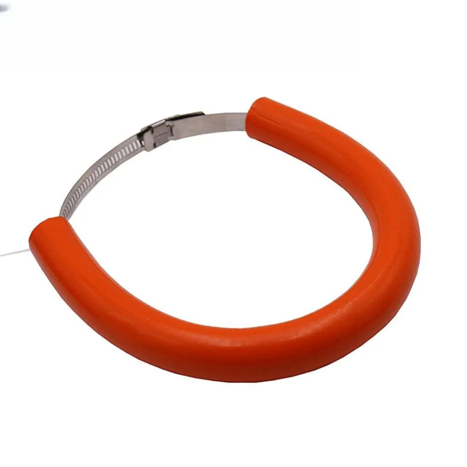 Motorcycle exhaust pipe gasket in black, blue and orange colours with anti-drop wring