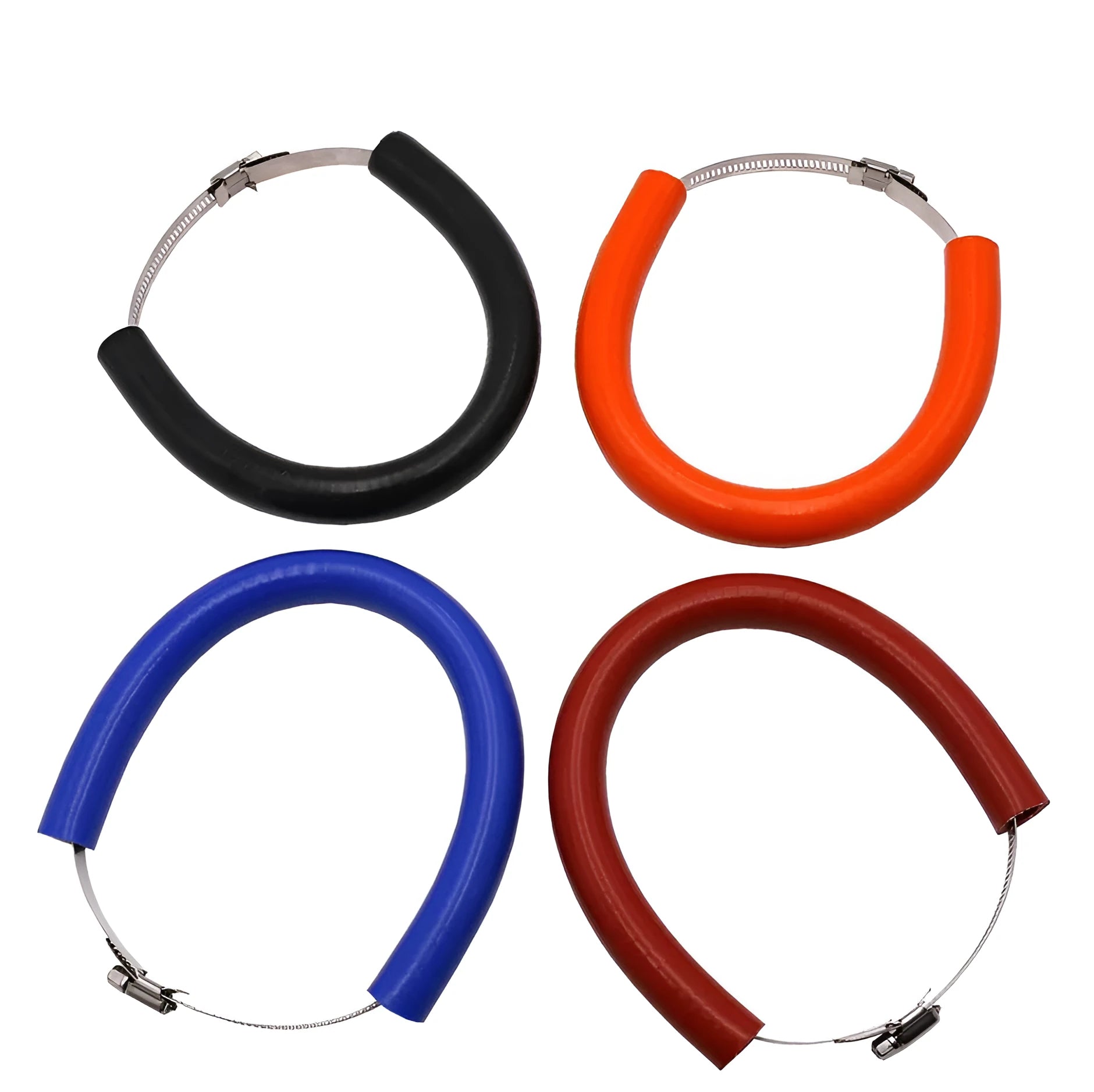 Motorcycle exhaust pipe gasket in black, blue and orange colours with anti-drop wring