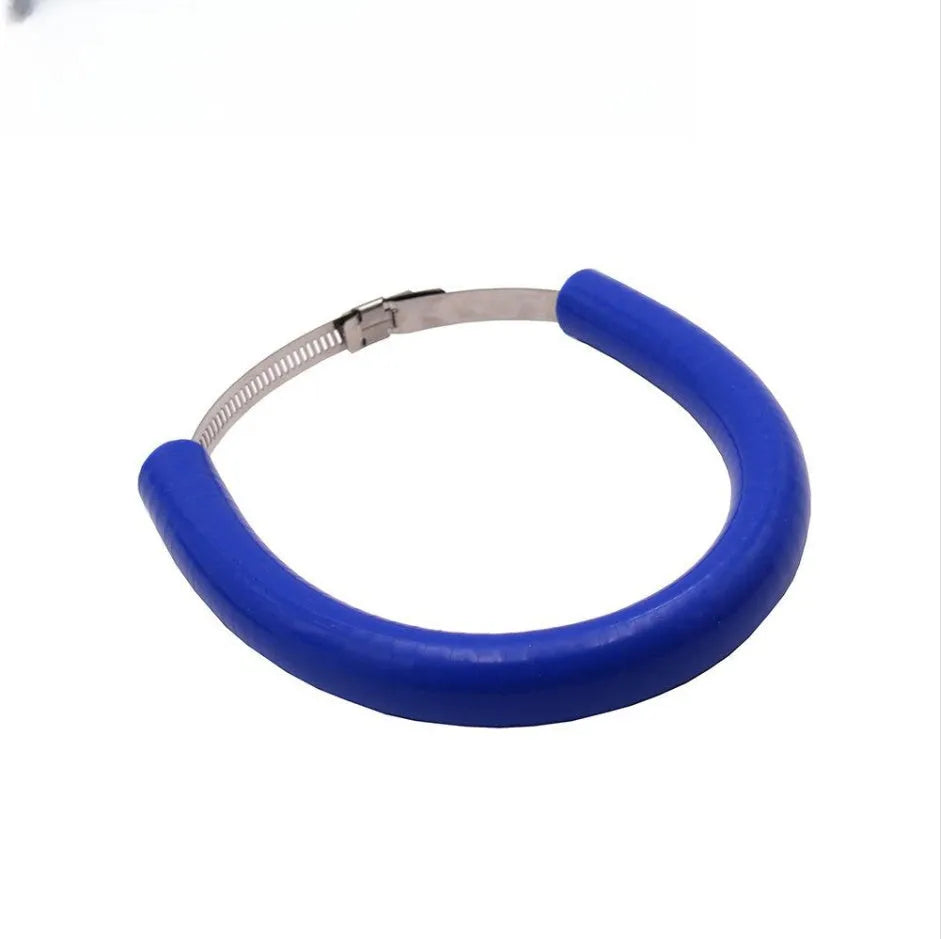 Motorcycle exhaust pipe gasket in black, blue and orange colours with anti-drop wring