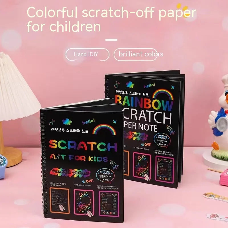 Large children's scratch art paper with colourful design revealed through scraping