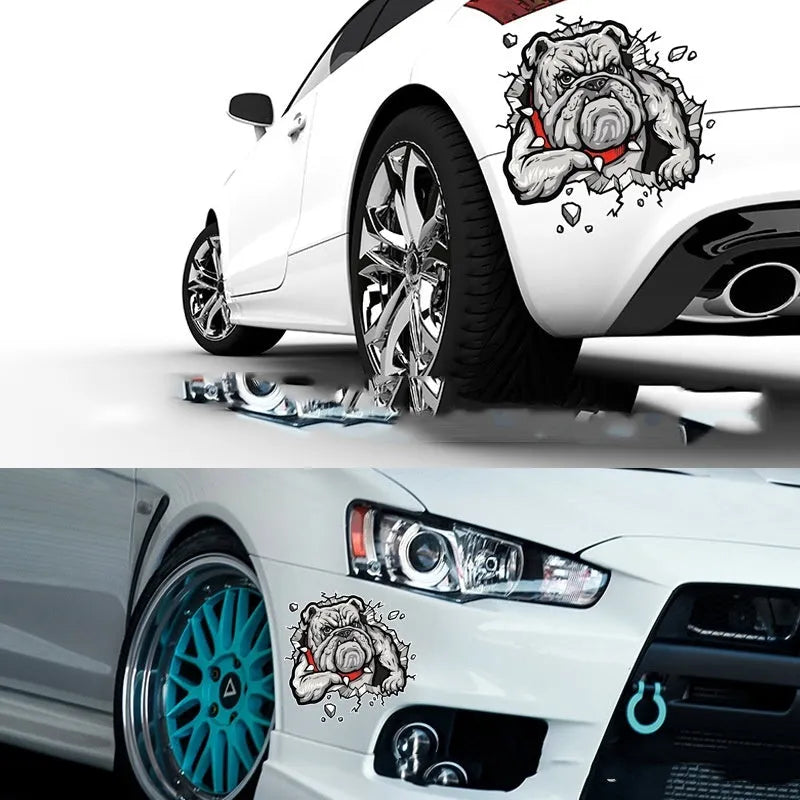 Grey dog pattern motorcycle decorative sticker showing 17x17cm dimensions with custom sizing option