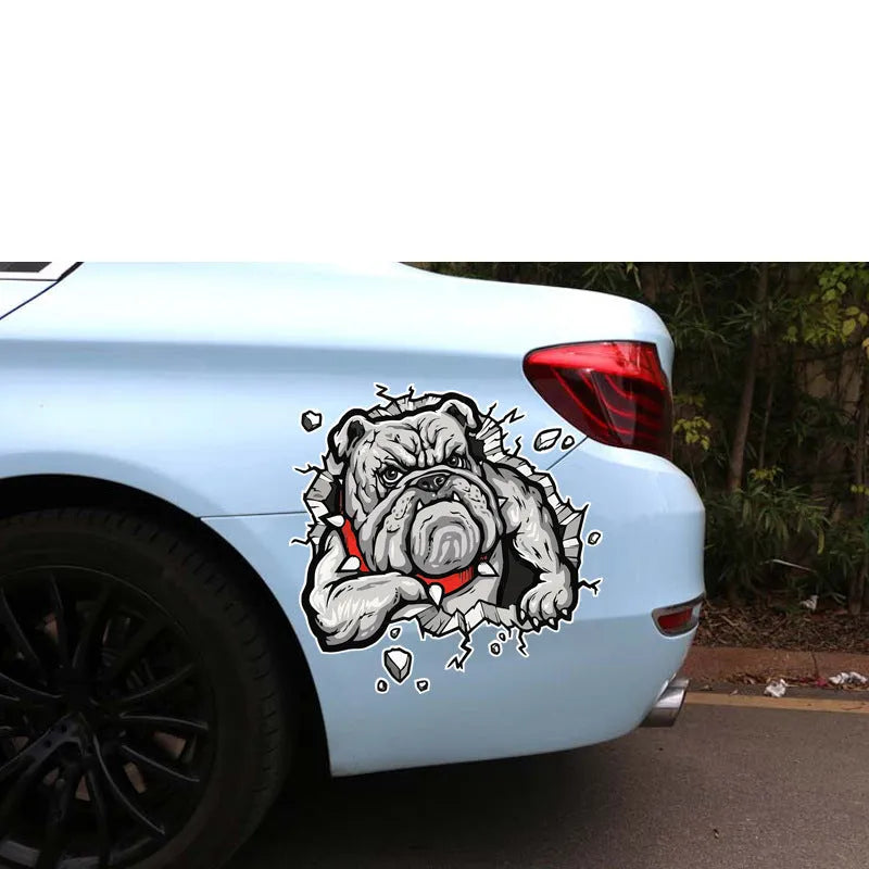 Grey dog pattern motorcycle decorative sticker showing 17x17cm dimensions with custom sizing option