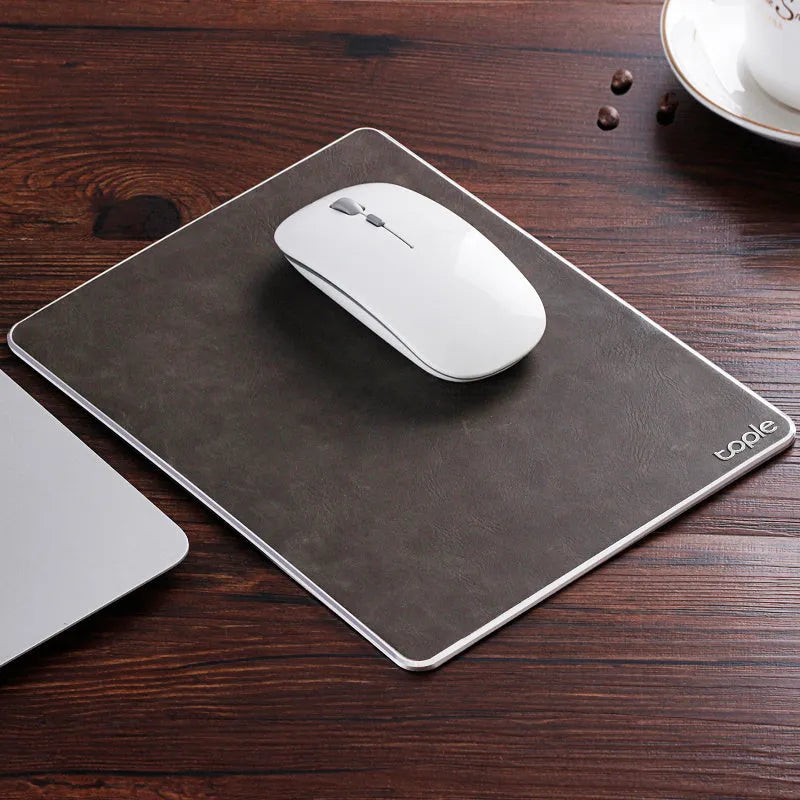 Oversized aluminium alloy mouse pad 249x200mm with PU leather surface and non-slip silica gel base, Black