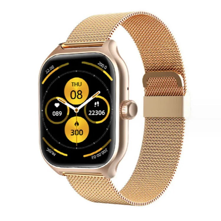 Bluetooth smart watch with touch screen display showing heart rate and step count data