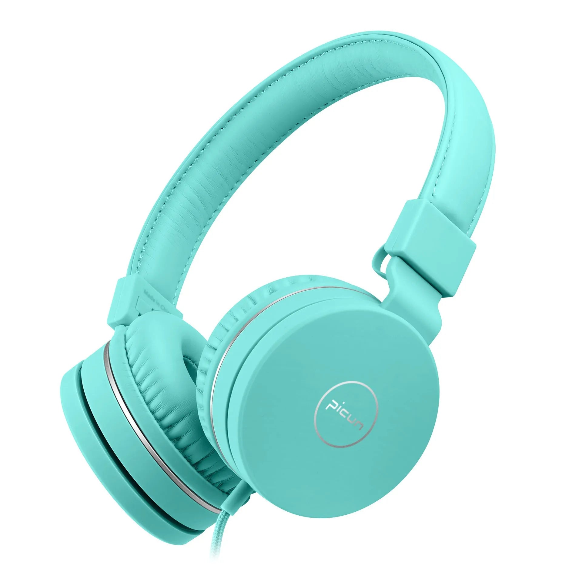 Bengoo C30 wired over-ear headphones with microphone in mint green colour, showing braided cable and protein ear cushions.