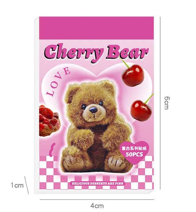 American retro cartoon sticker book with 50 adhesive 4x6cm journal decoration stickers in six colours