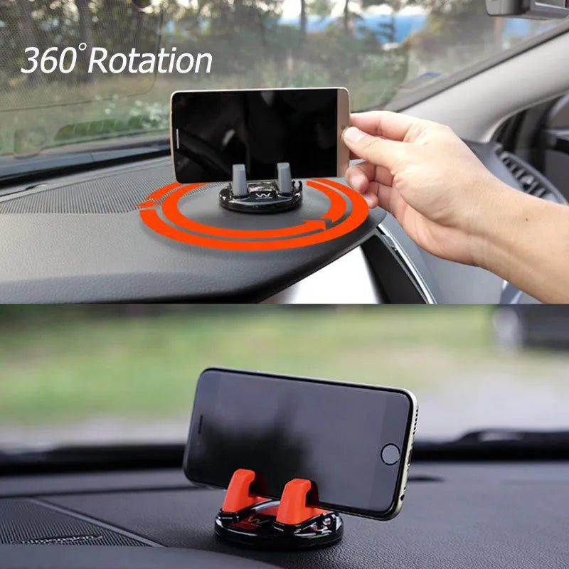 Mini dashboard car cell phone holder with silicone grip and 360-degree rotation in black