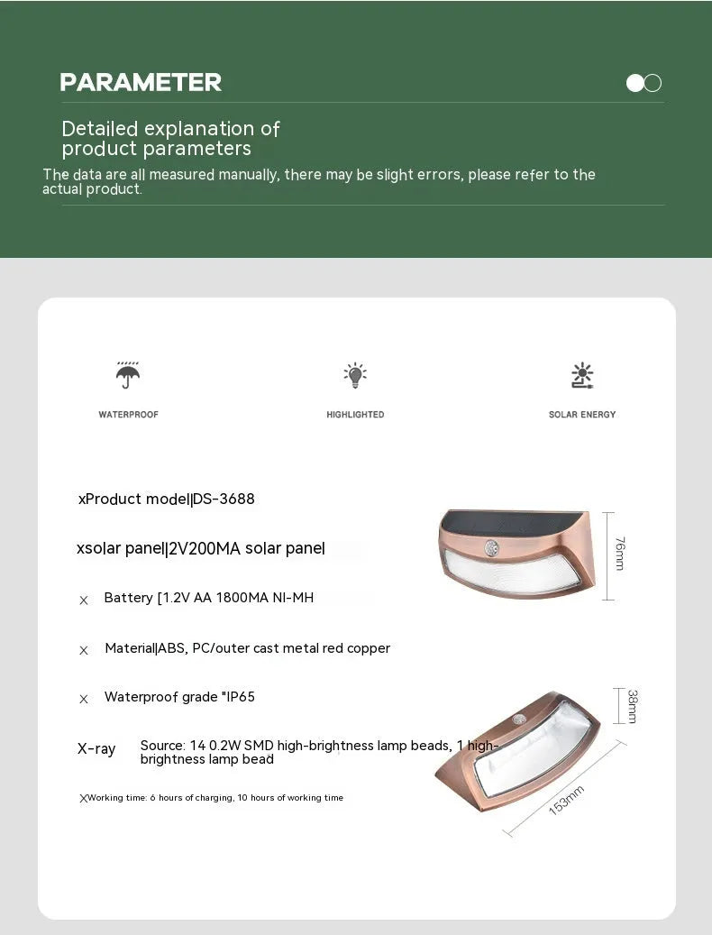 Solar-powered outdoor wall lamp with a smiling face design in warm or white light.