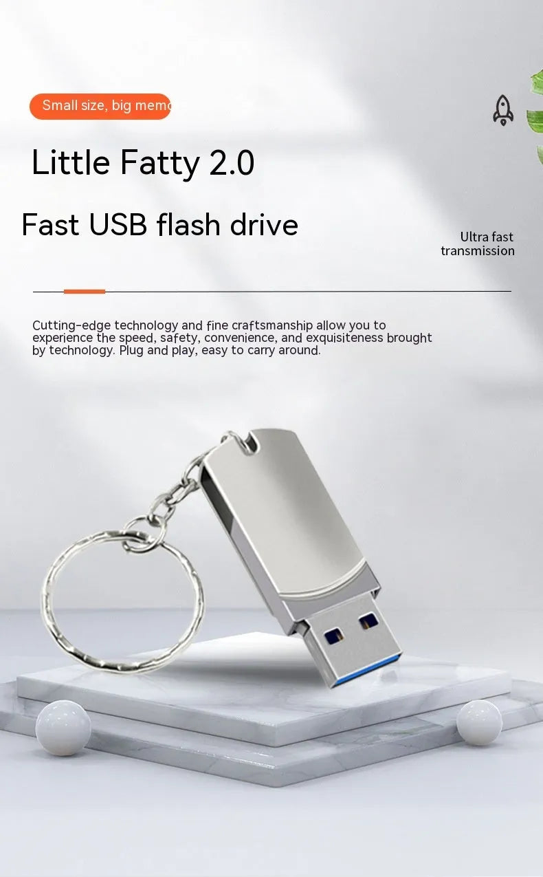 White rotating metal USB flash drive with 16GB capacity shown next to a ruler for scale.