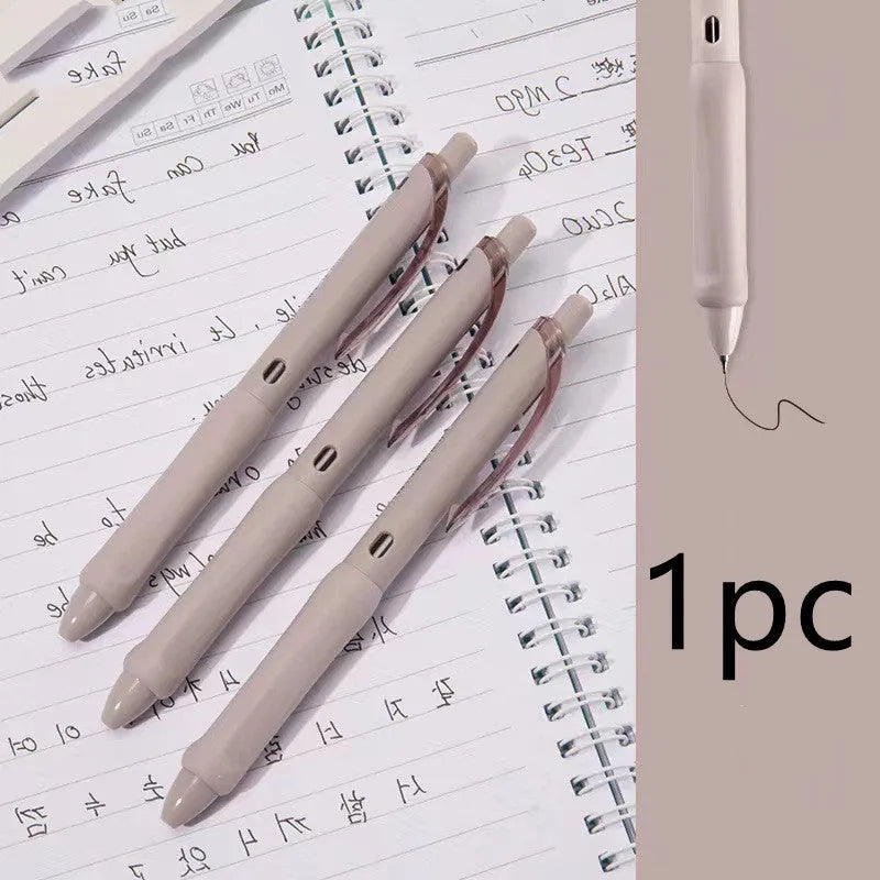 Macaron colour press gel pen with 0.5mm tip showing three refill options: smoked brown, smoked powder, smoked white