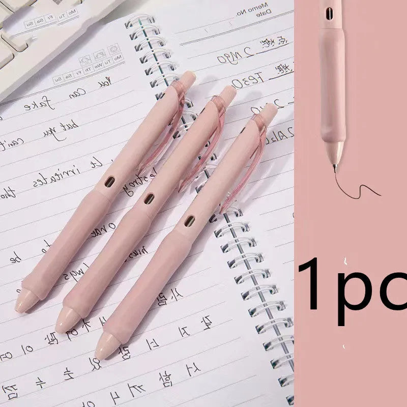 Macaron colour press gel pen with 0.5mm tip showing three refill options: smoked brown, smoked powder, smoked white