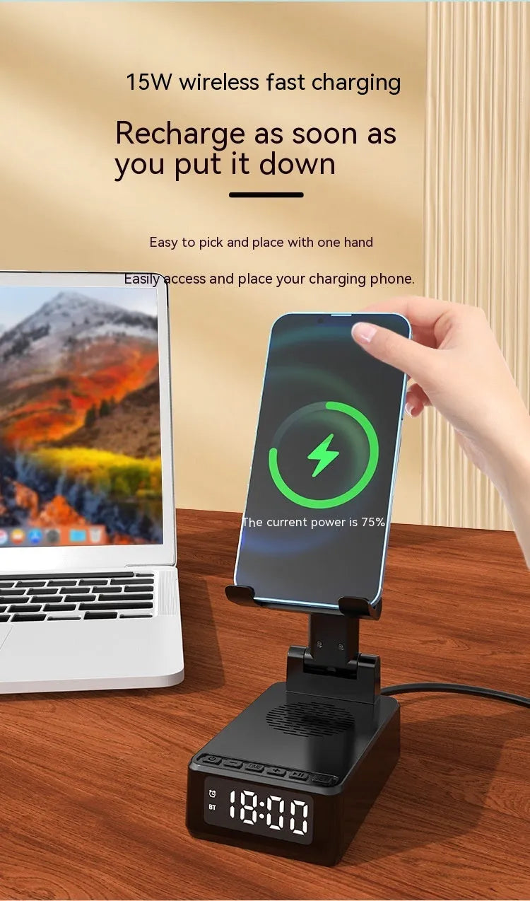 BQ12 multi-function Bluetooth speaker phone holder with wireless charger in black