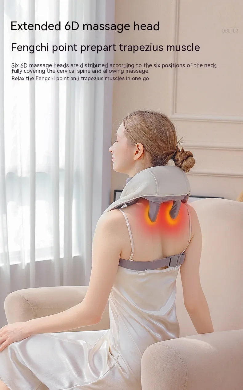 Milky white shoulder and neck massager with kneading mechanism and infrared therapy function