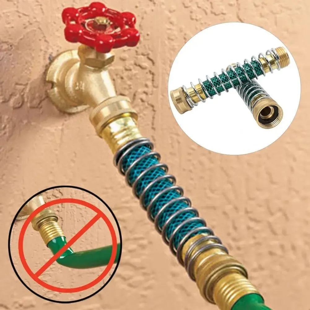 Brass spring hose connector with spiral mechanism for garden irrigation systems