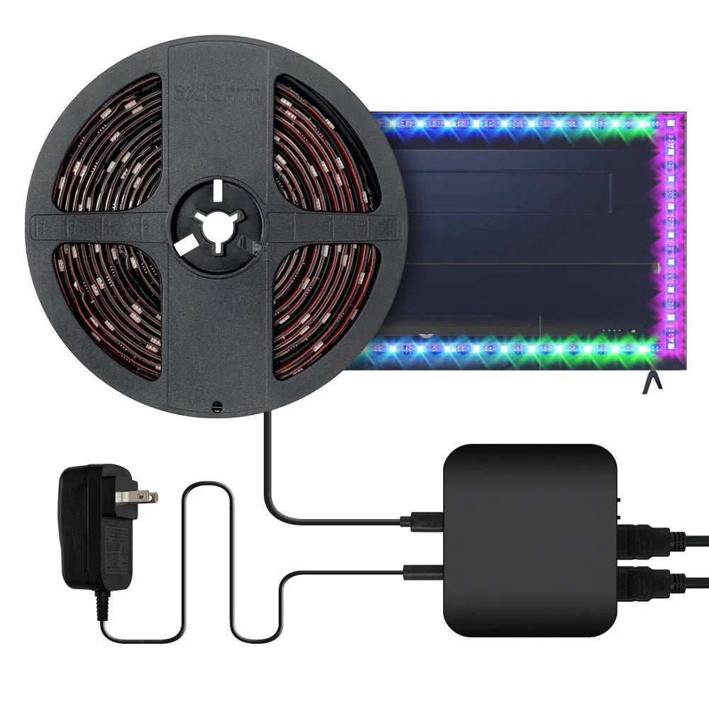 Smart LED TV backlight strip with app control in graffiti design showing three length options