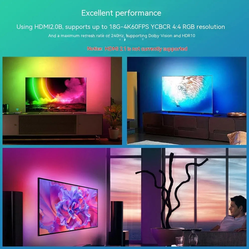 Smart LED TV backlight strip with app control in graffiti design showing three length options