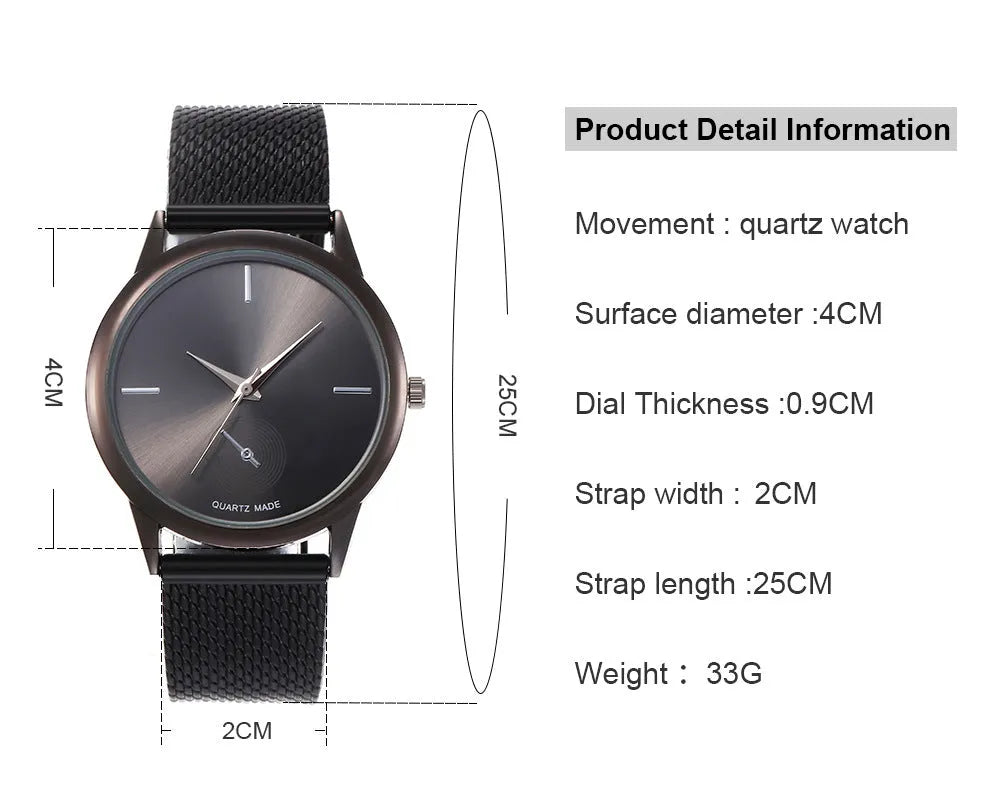 Women's creative plastic mesh quartz watch with round alloy case in black colour