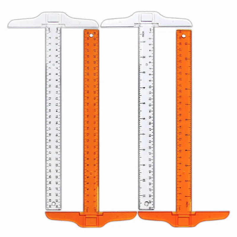 Plastic T-square ruler with British/metric markings in transparent or orange yellow colour options