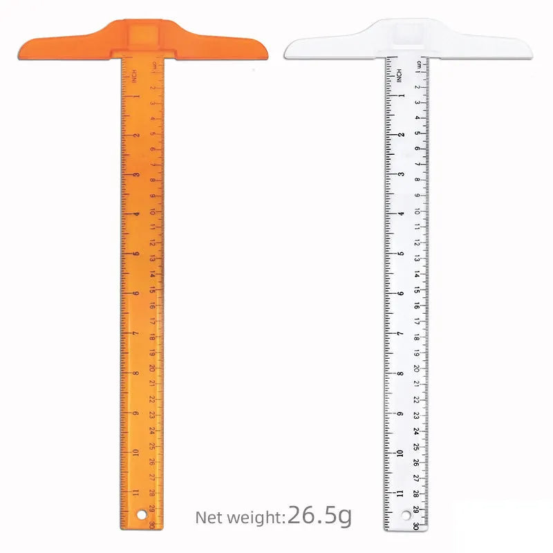 Plastic T-square ruler with British/metric markings in transparent or orange yellow colour options