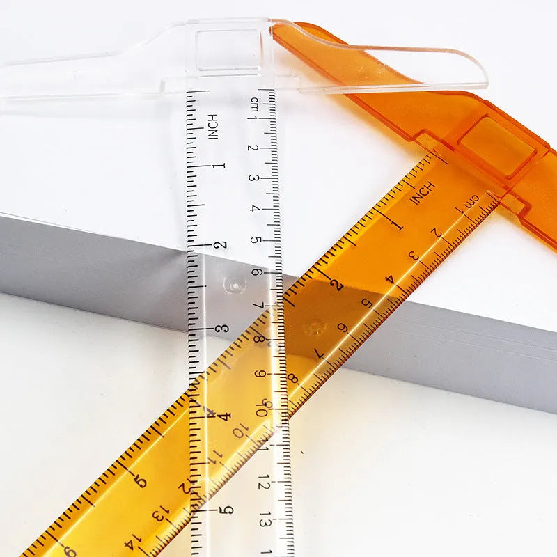 Plastic T-square ruler with British/metric markings in transparent or orange yellow colour options