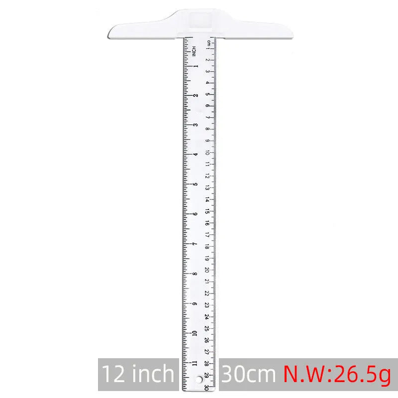 Plastic T-square ruler with British/metric markings in transparent or orange yellow colour options