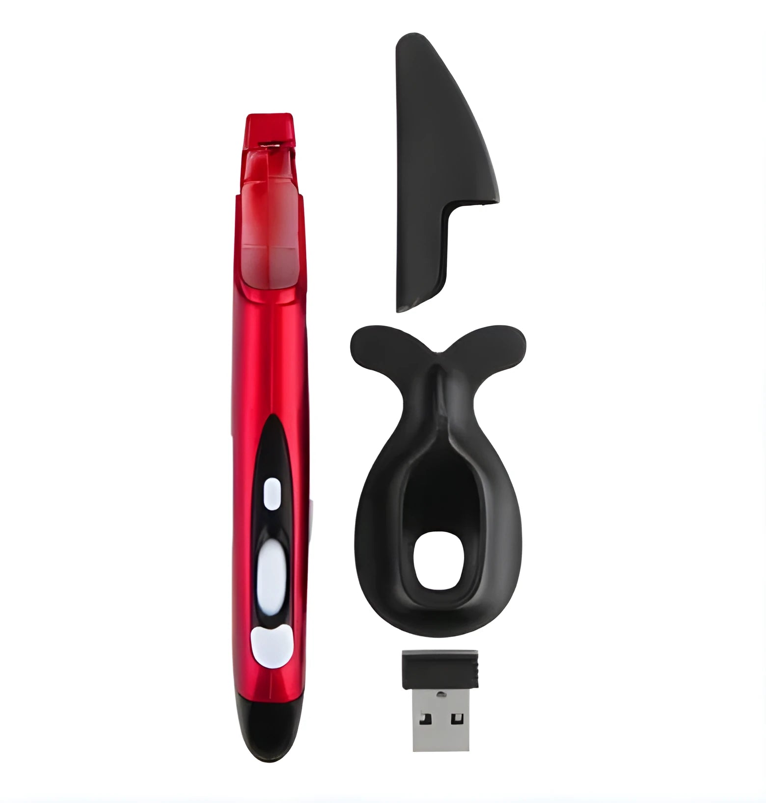 Wireless mouse pen in black with USB receiver, rechargeable, pen-shaped design