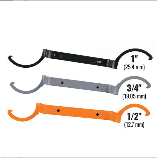 Crescent magnetic suction wrench set showing orange, grey, and black tools with catheter locking mechanism