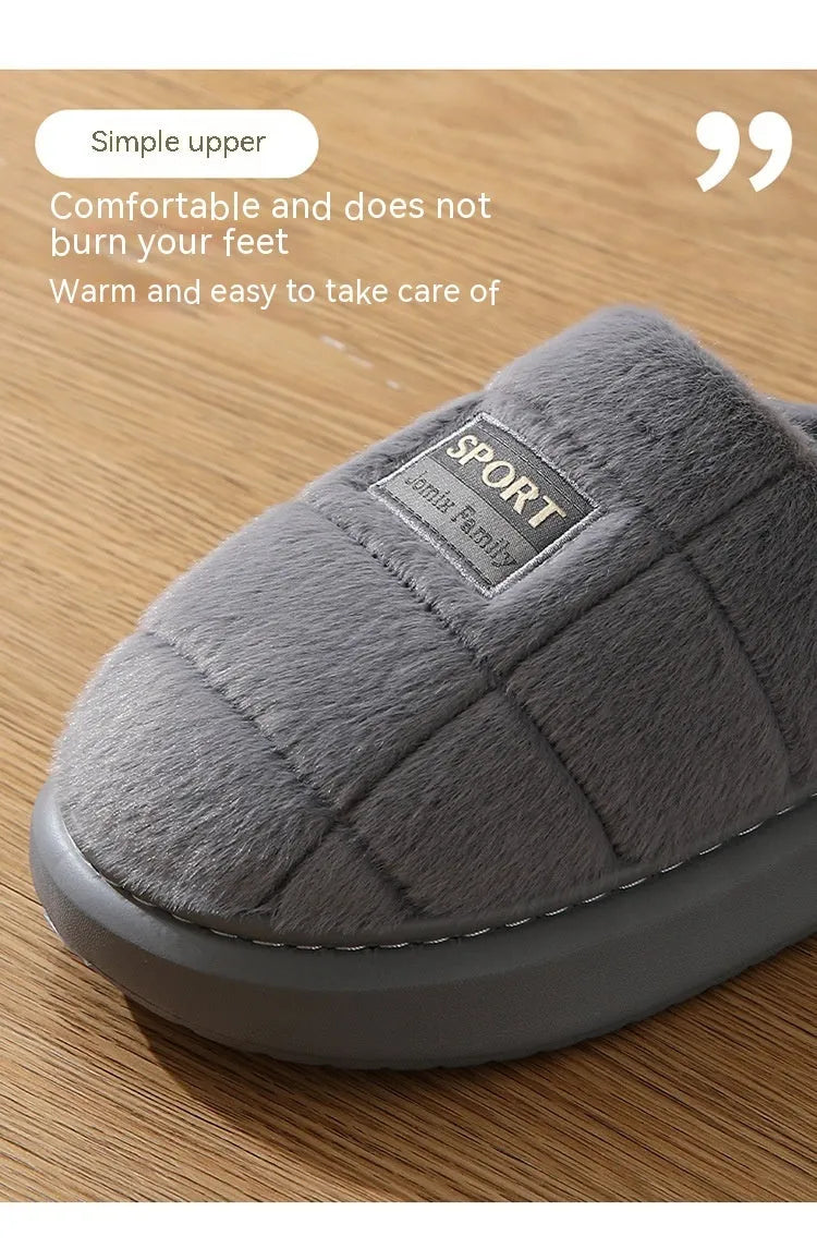 Men's grey and brown plaid cotton slippers with artificial wool lining and EVA soles