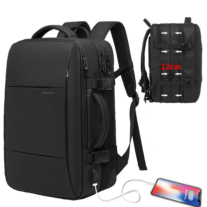 Foldable large capacity business backpack in waterproof Oxford cloth with curved shoulder straps and computer pocket