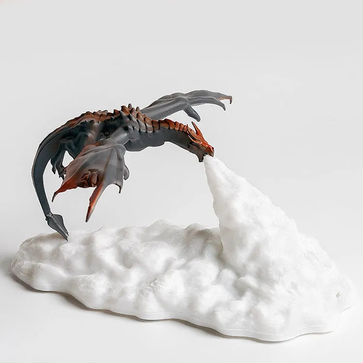 3D printed red dragon decorative night light with glowing effect on a dark surface