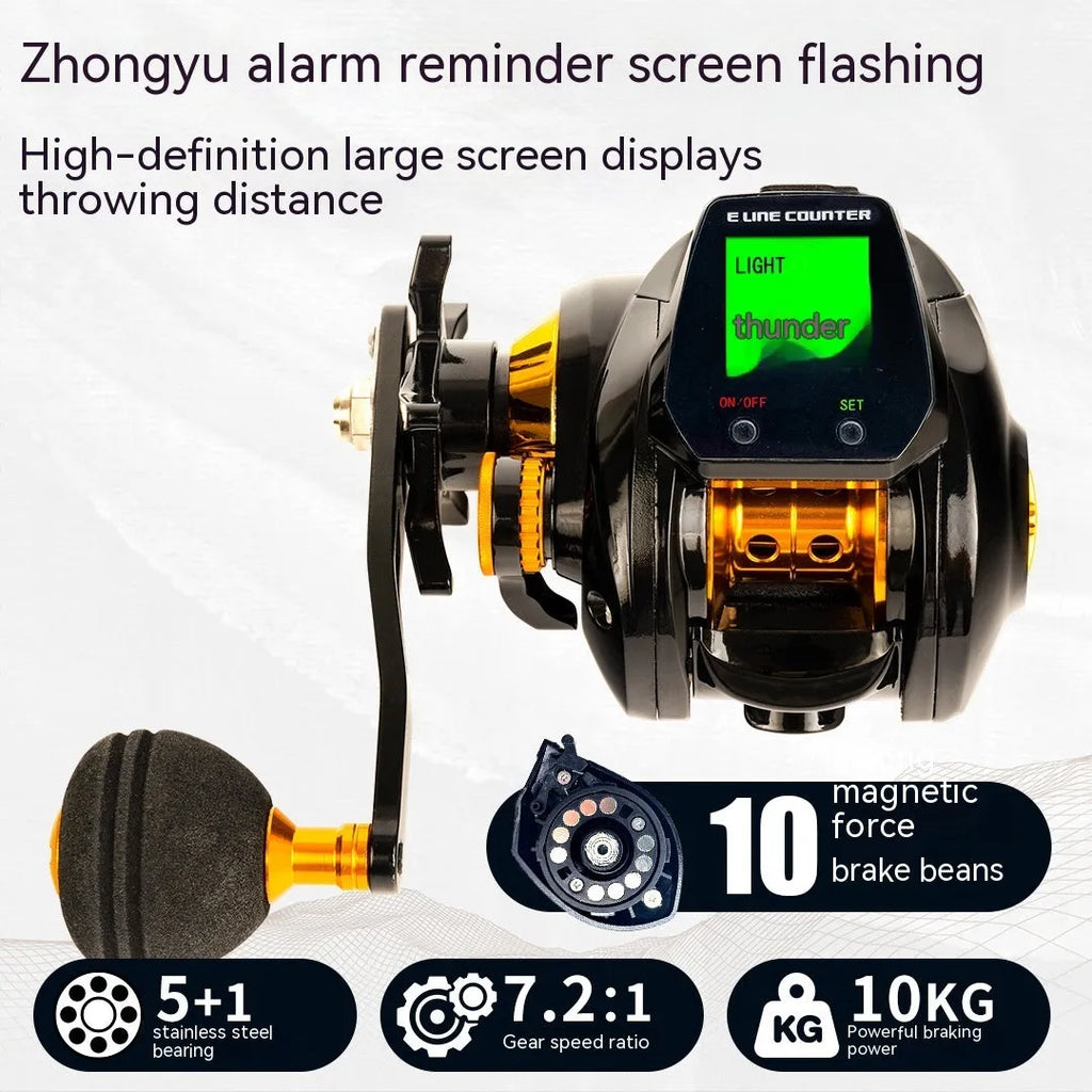 Waterproof large screen digital display fishing reel with backlight and counting function in aluminium alloy