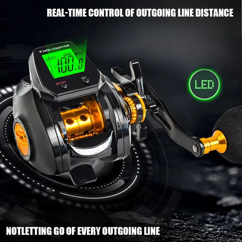 Waterproof large screen digital display fishing reel with backlight and counting function in aluminium alloy