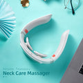 Grey white neck massager with voice control and ergonomic neck curve design