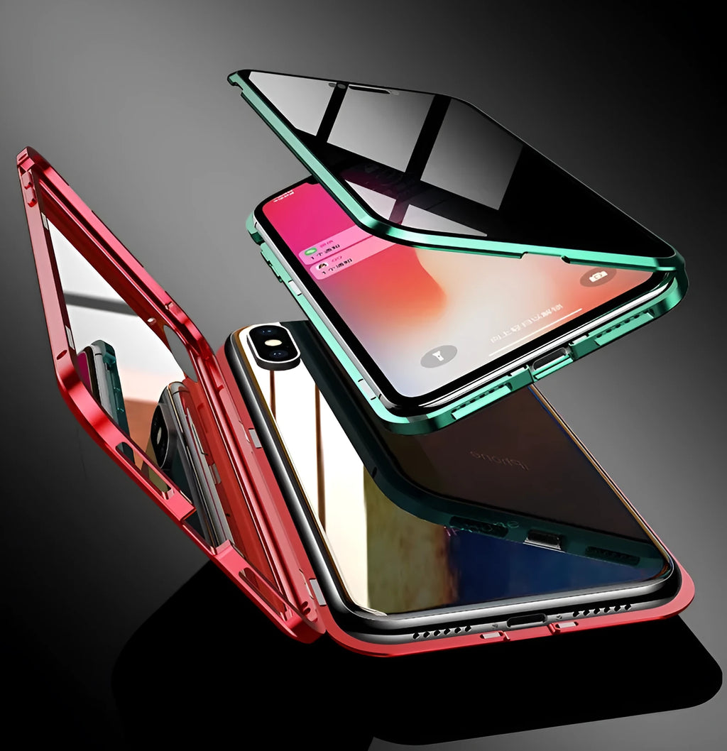 Anti-peeping magnetic clamshell phone case for Samsung Galaxy in black with privacy screen protection