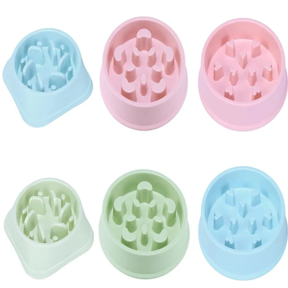 Anti choking slow feeding puzzle pet bowl in durable plastic blue for dogs and cats