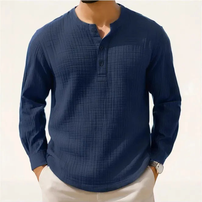 Linen blend long sleeve T-shirt in slim fit with round neck and solid colour options