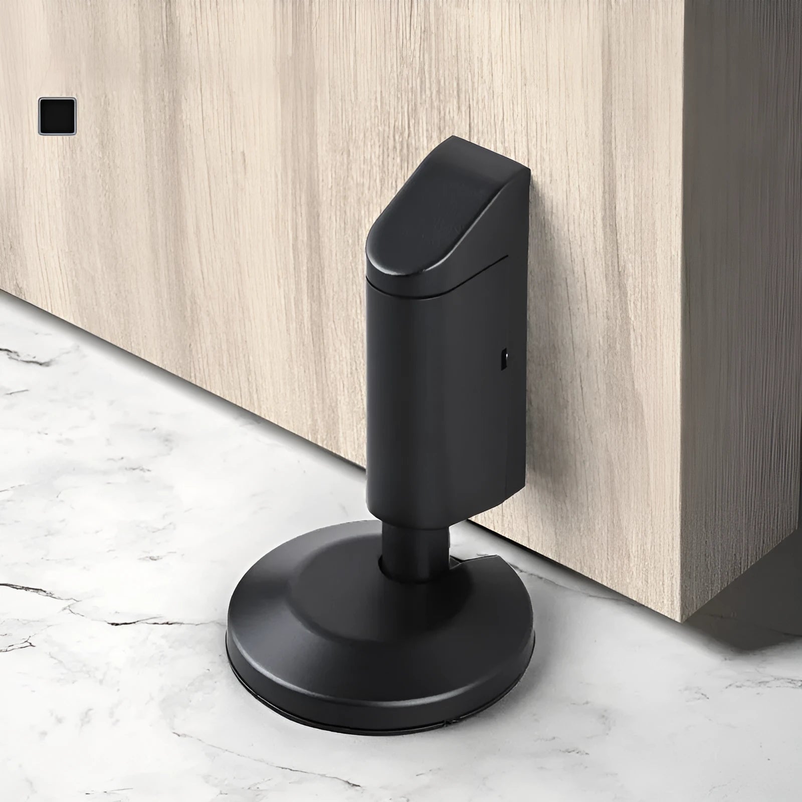 Zinc alloy invisible wedge door stopper with magnetic catch in six colour finishes.